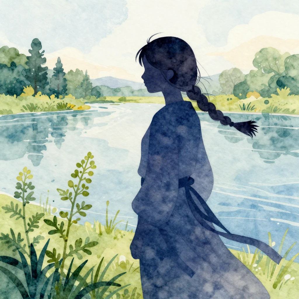 Vibrant watercolor folk art illustration of a silhouette of ...