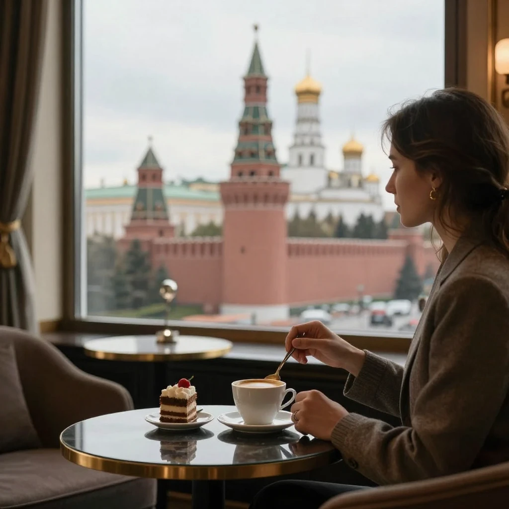 A stylish person enjoying coffee in a luxurious hotel lounge...