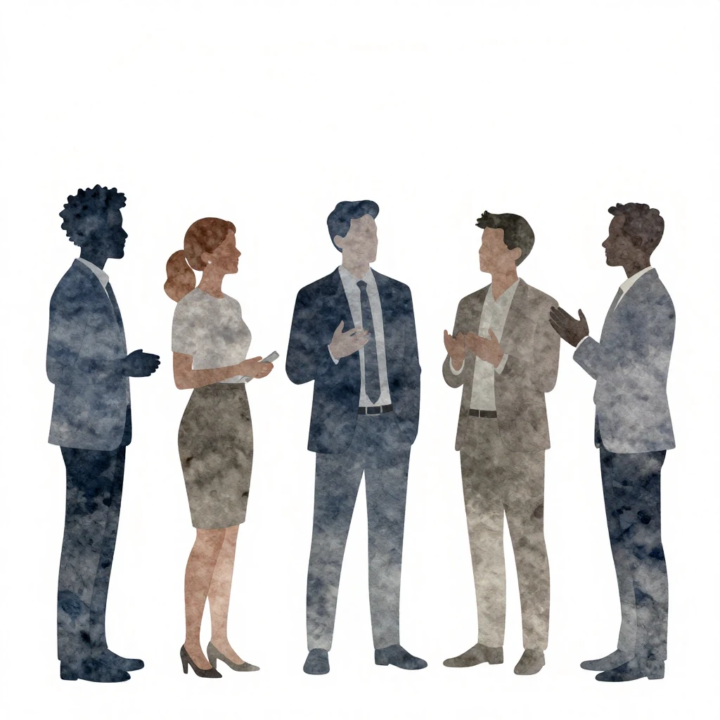 A minimalist watercolor silhouette of a diverse group of col...