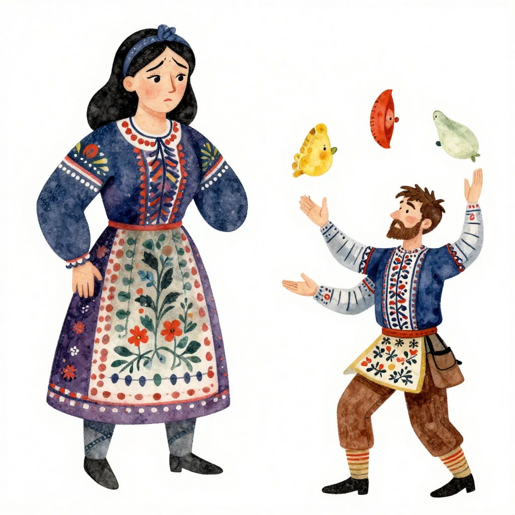 Vibrant watercolor illustration in a traditional Russian fol...