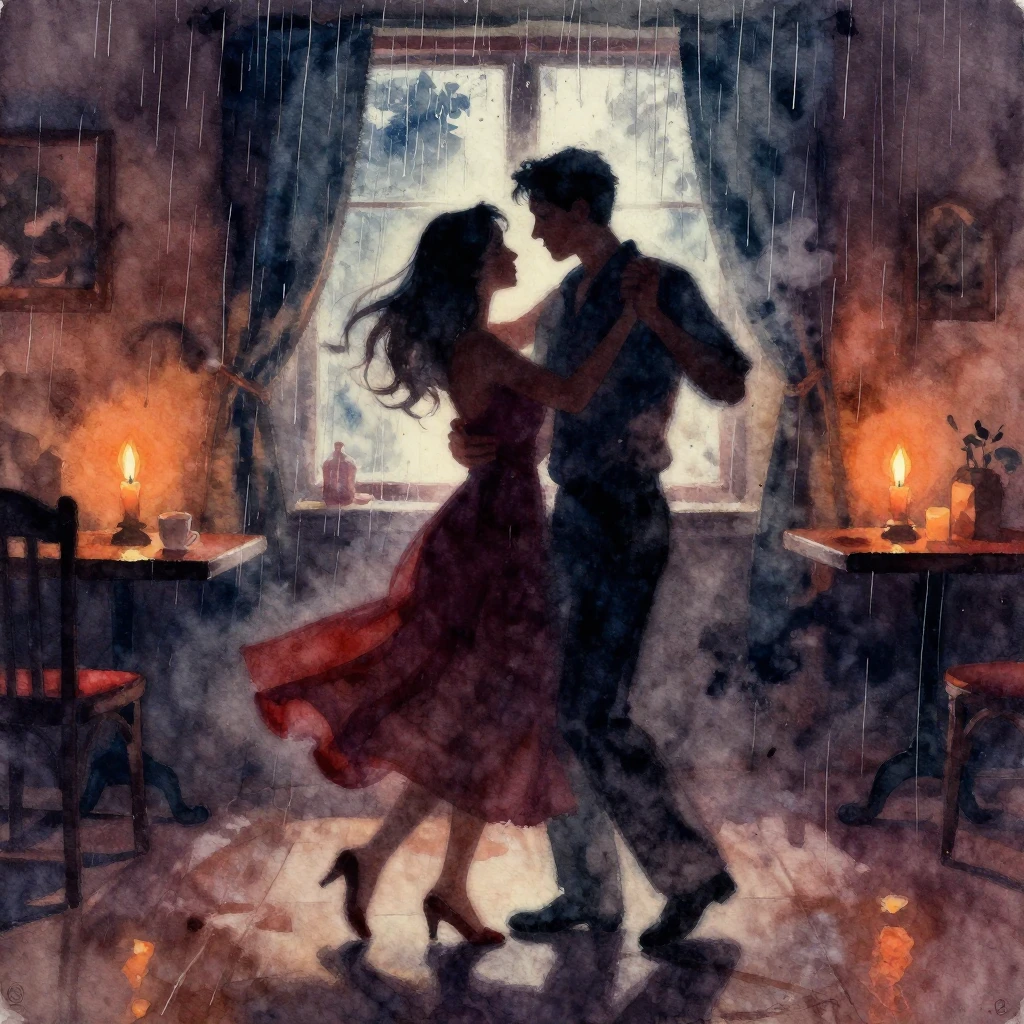 A vibrant watercolor painting depicting a blurred silhouette...