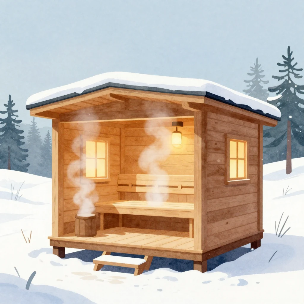 Stylized flat art watercolor painting of a traditional woode...