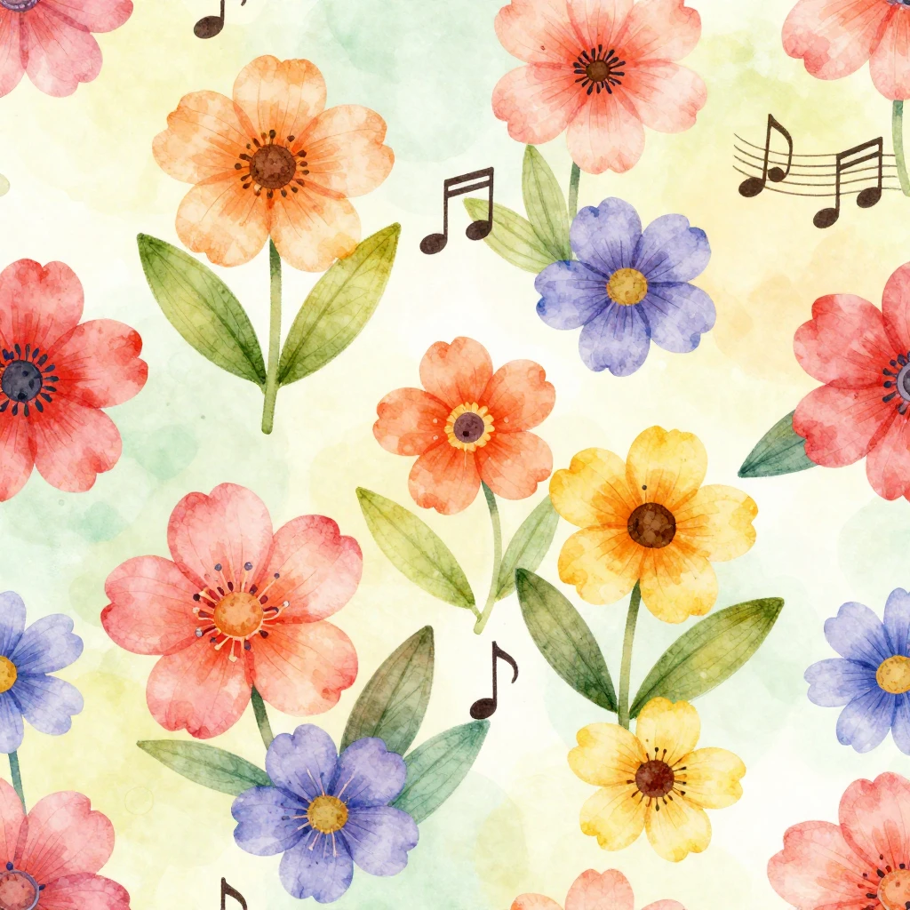 A vibrant, colorful illustration of spring flowers blooming,...
