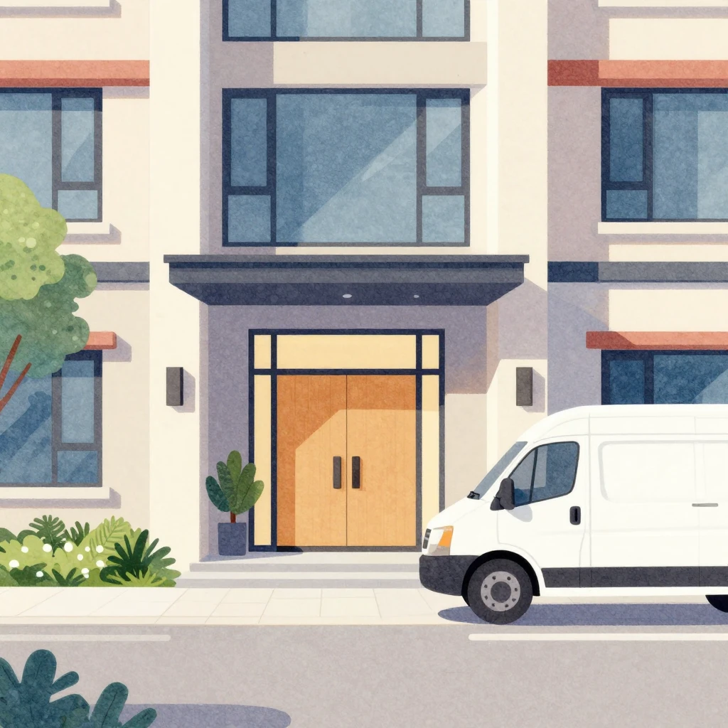 A watercolor illustration of a modern residential building e...
