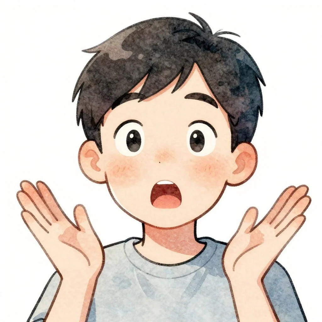 A watercolor illustration of a person with a surprised expre...