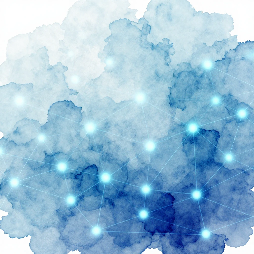 Abstract digital network background in watercolor style, wit...