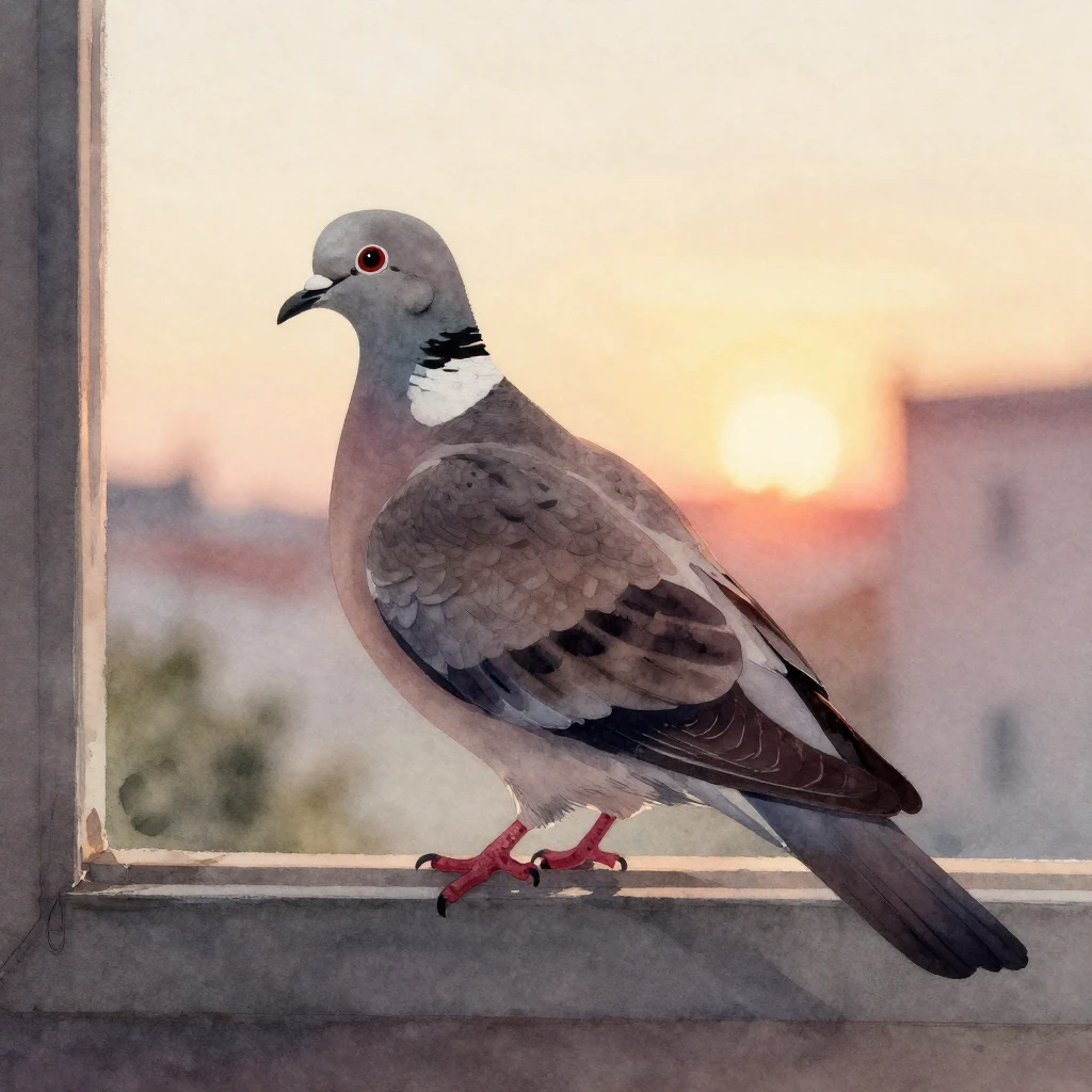 A graceful silhouette of a turtledove perched on a window si...