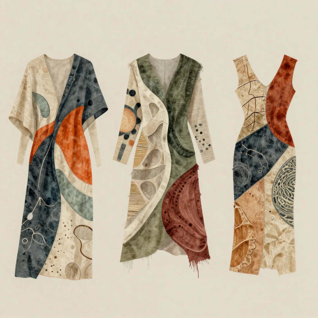 An artistic portrayal of sustainable fashion, featuring abst...