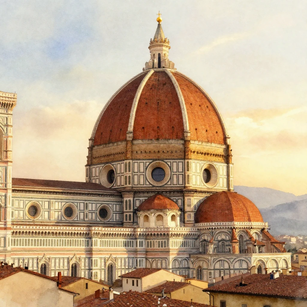 A dreamy watercolor painting of Florence, Italy, focusing on...