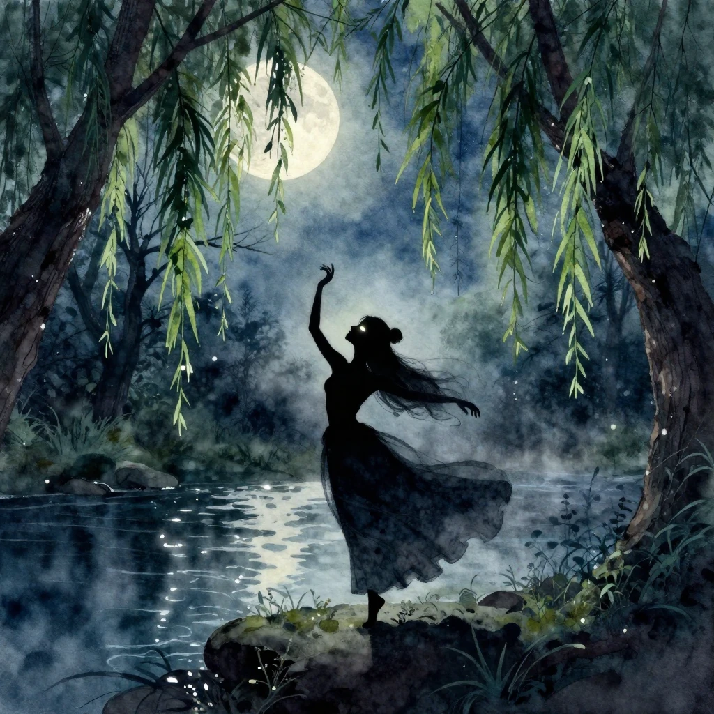 A vibrant watercolor digital painting of a silhouette of a g...