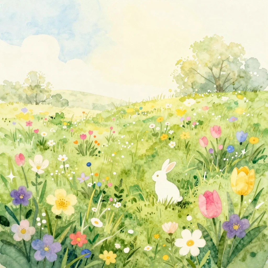 A serene Easter morning landscape, painted in a beautiful wa...