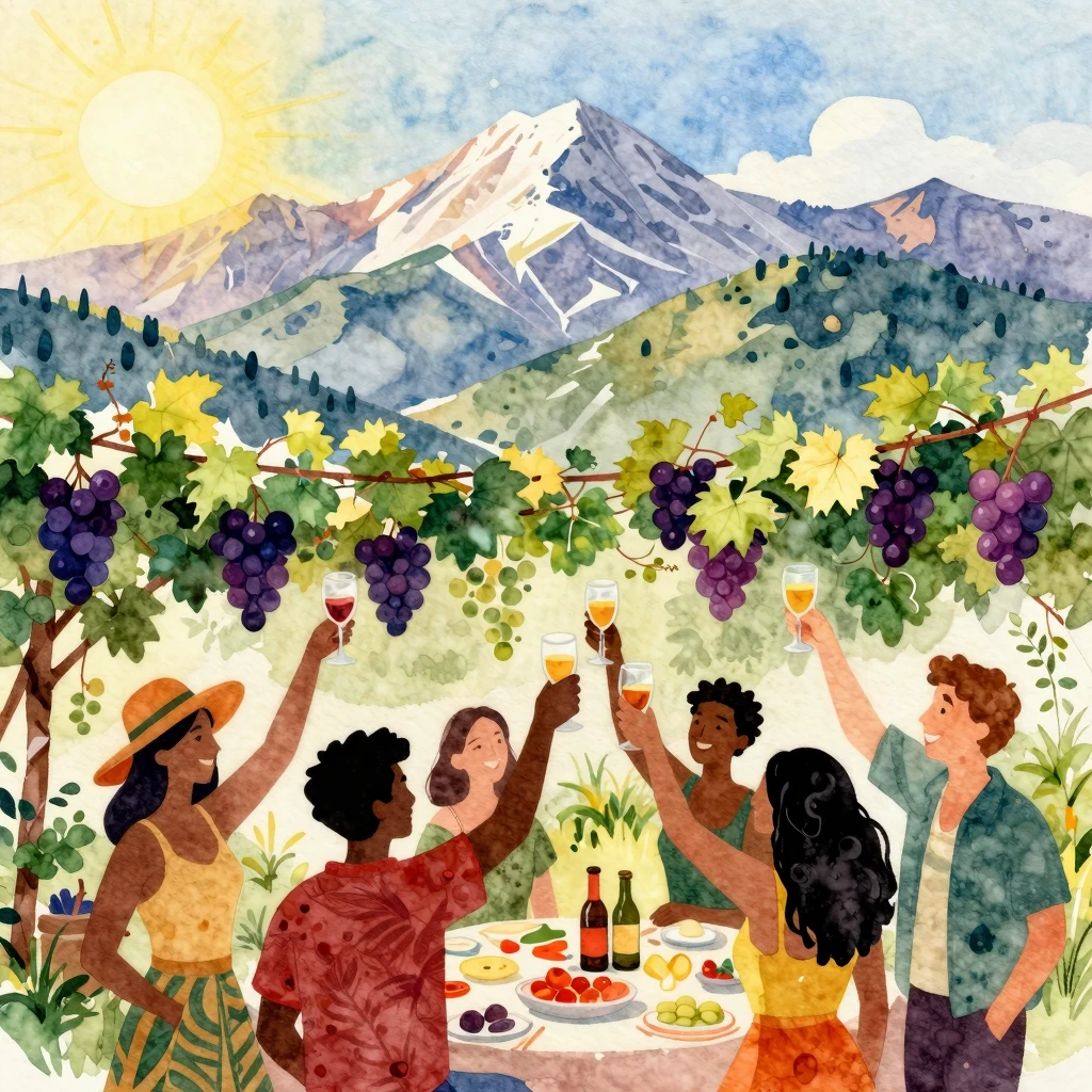 Vibrant watercolor illustration in reggae style: Georgian mo...