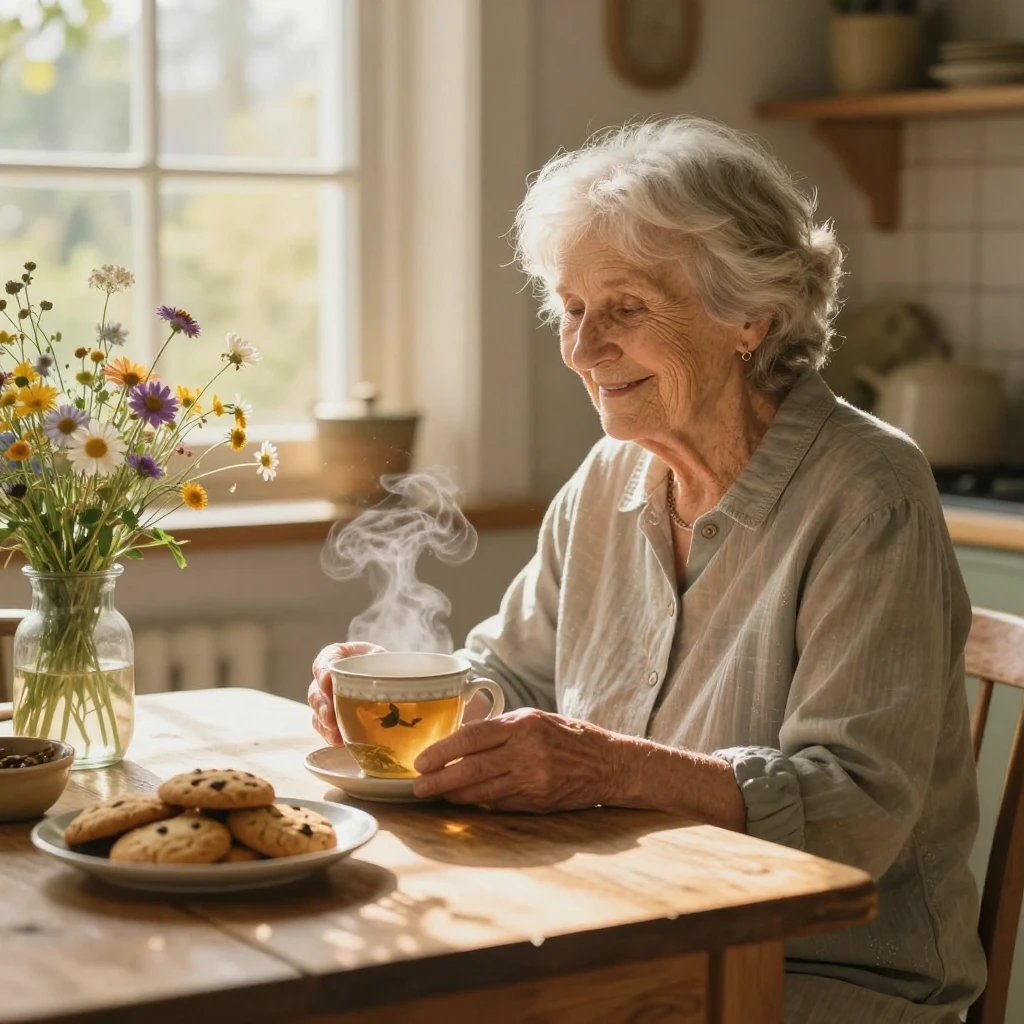 A warm, heartwarming scene of an elderly kind grandmother sm...