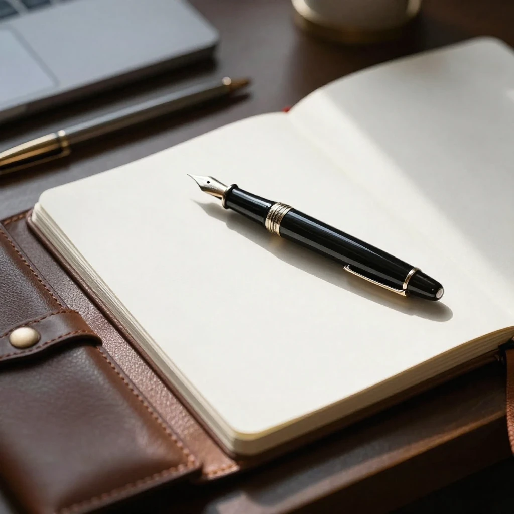 A watercolor painting focusing on a luxury fountain pen and ...