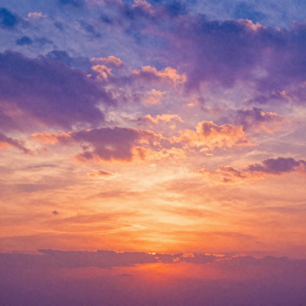 A vibrant watercolor depiction of a sunset or sunrise, with ...