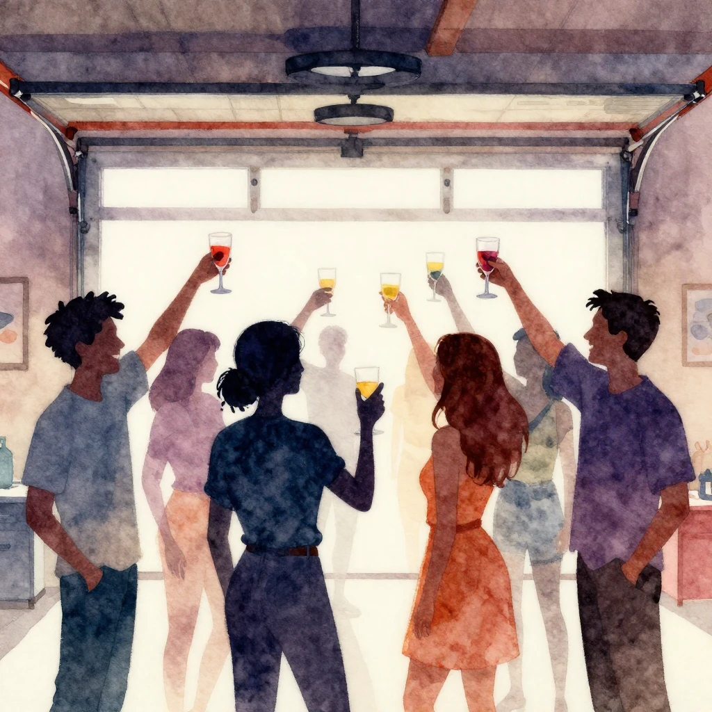 A vibrant watercolor painting of a group of friends, depicte...