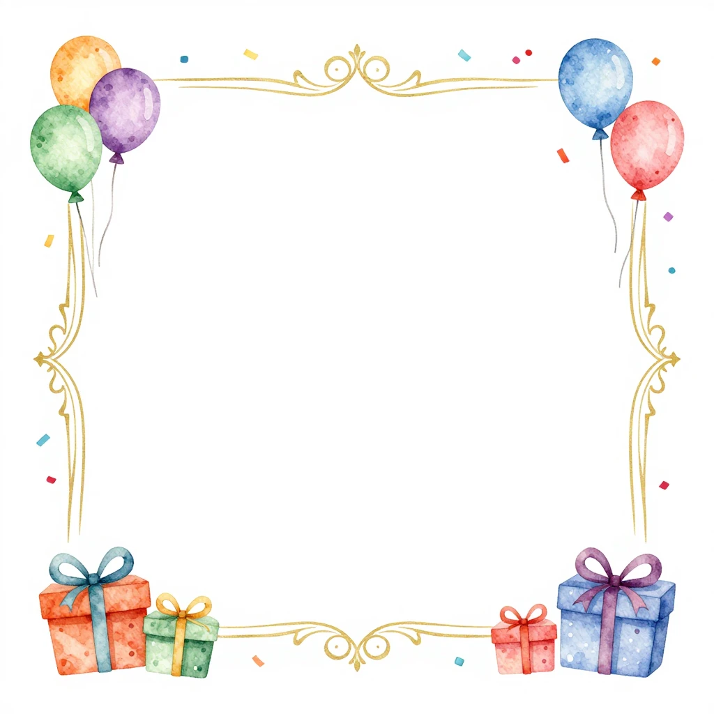 A blank birthday card template with ornate decorative border...