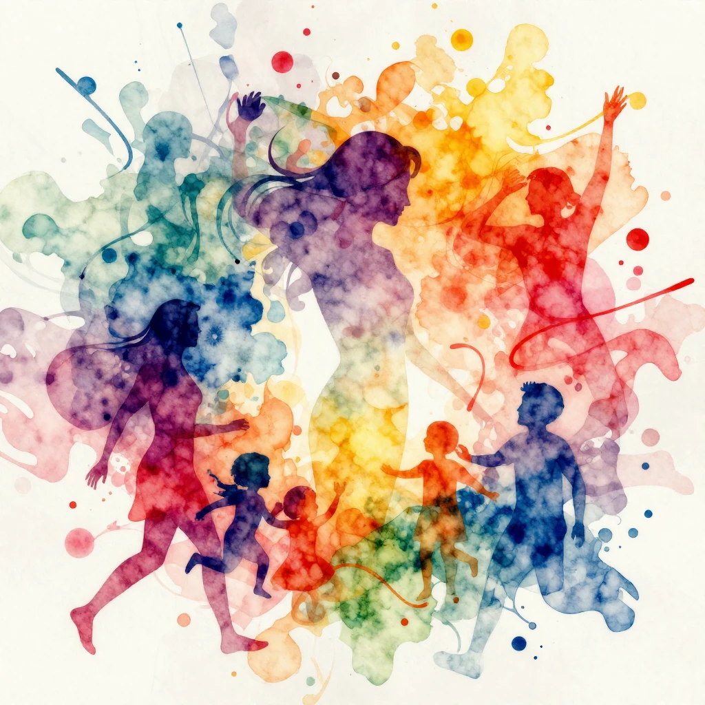 Vibrant watercolor style. Rap album cover art. Dynamic, cele...