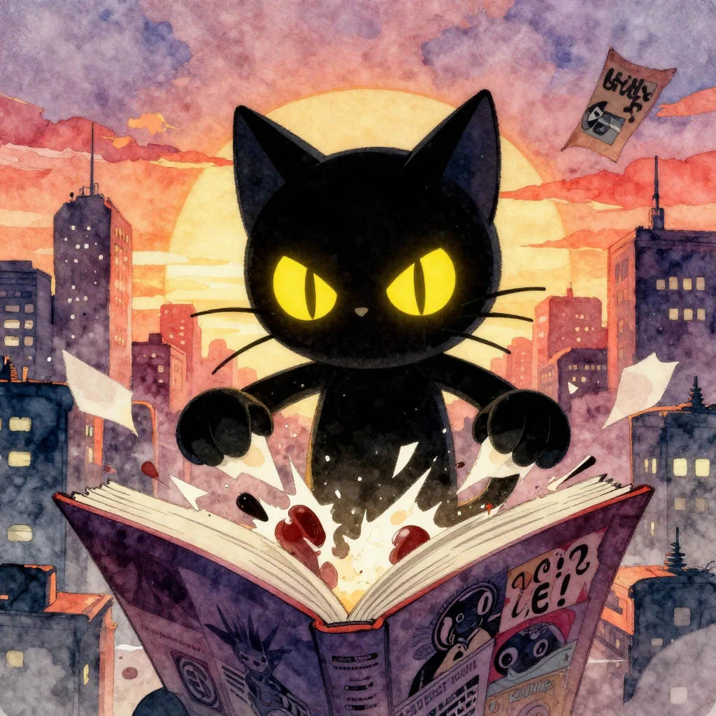 A stylized, mischievous 'Demon Cat' character with glowing e...