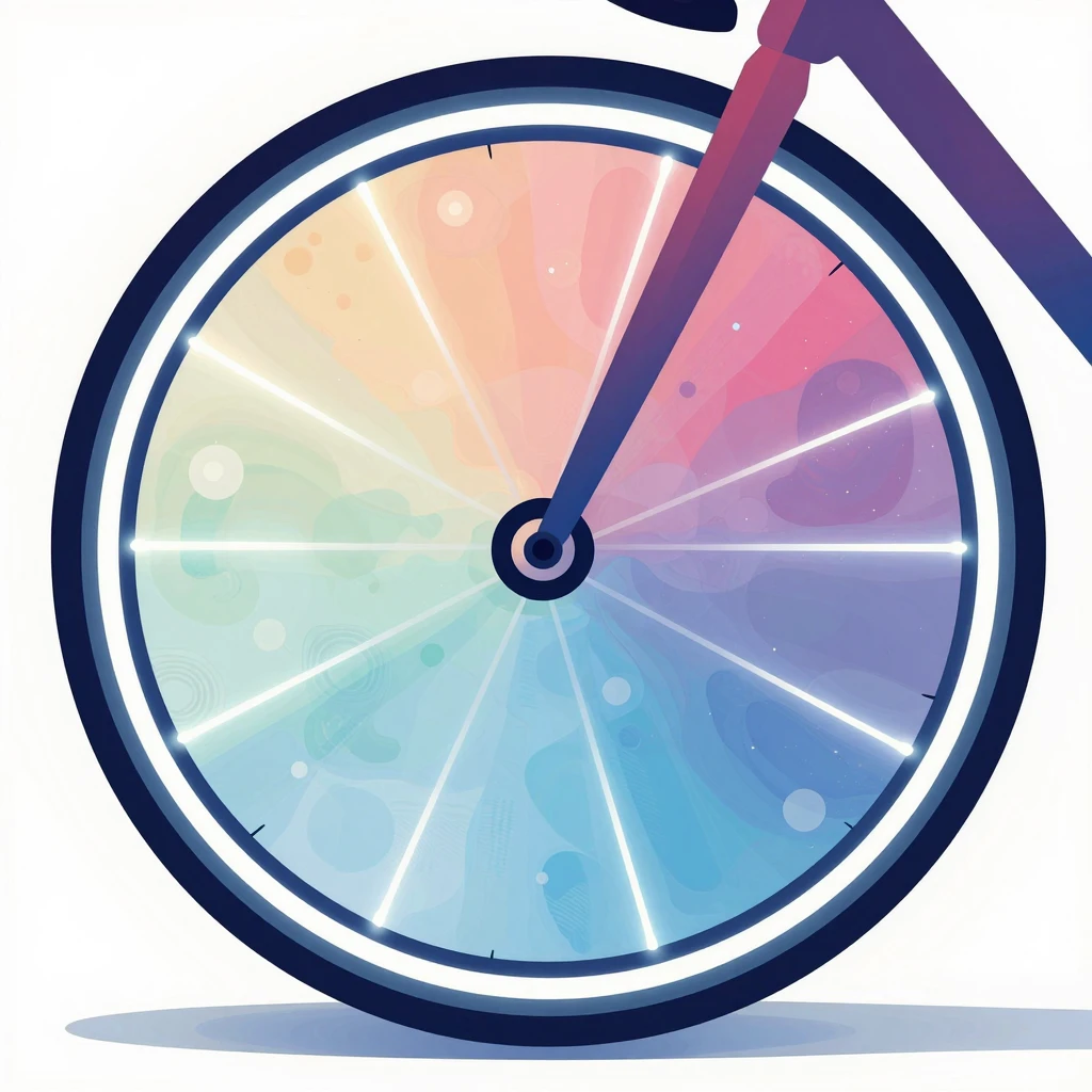 Stylized abstract illustration of a bicycle wheel with glowi...