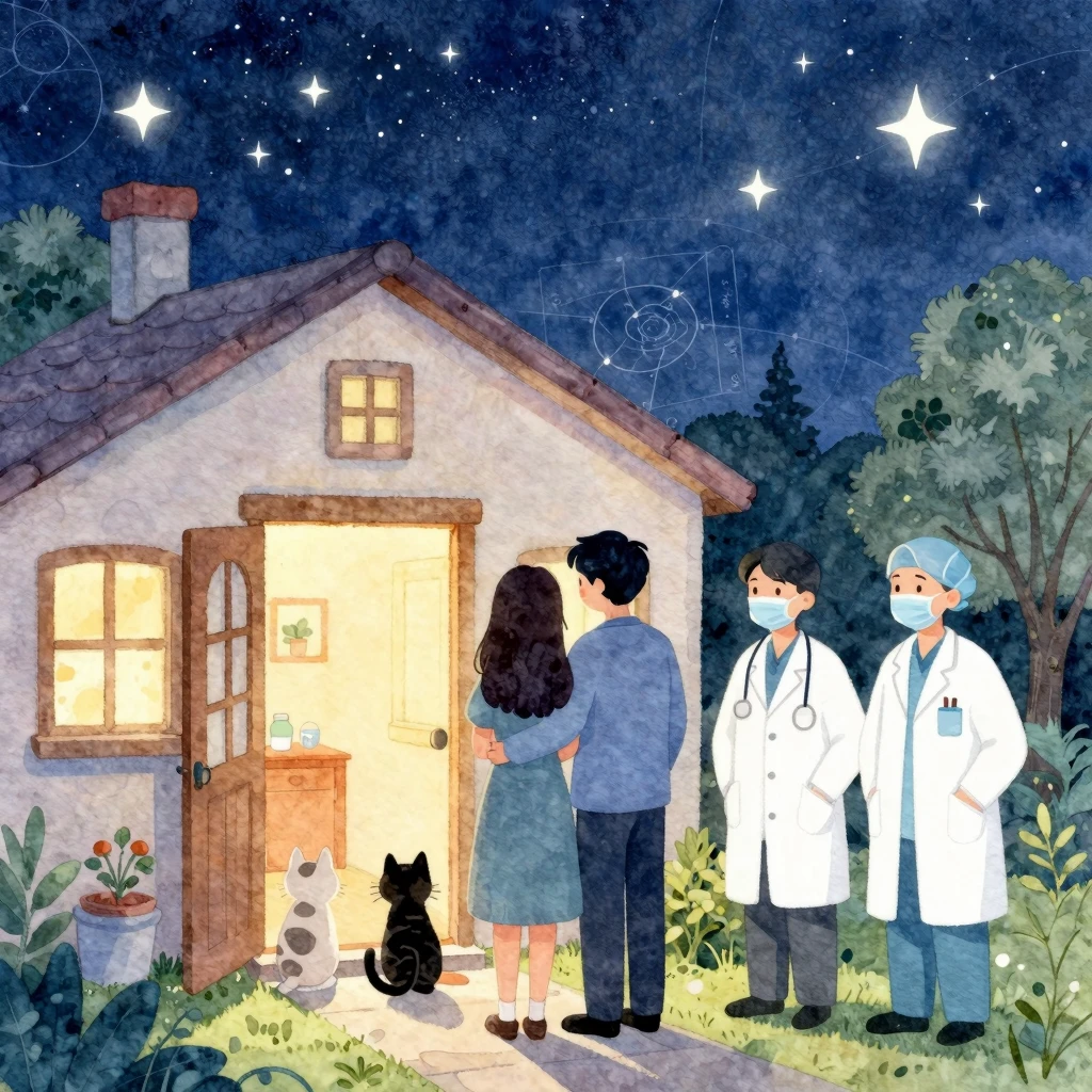 A heartwarming watercolor illustration of a veterinarian and...