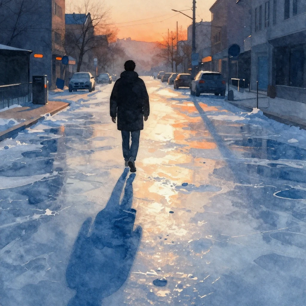 Watercolor style. A minimalist silhouette of a person in the...