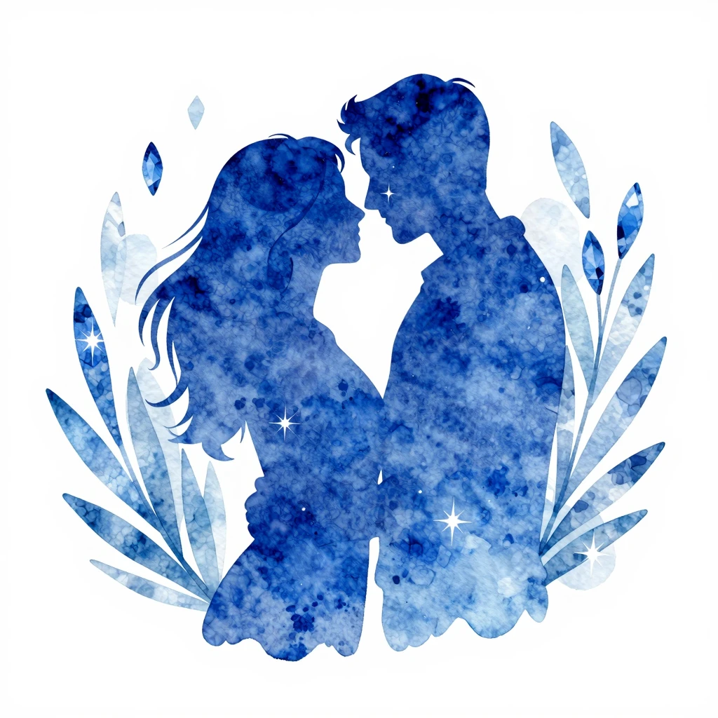 A vibrant watercolor illustration with a sapphire blue theme...