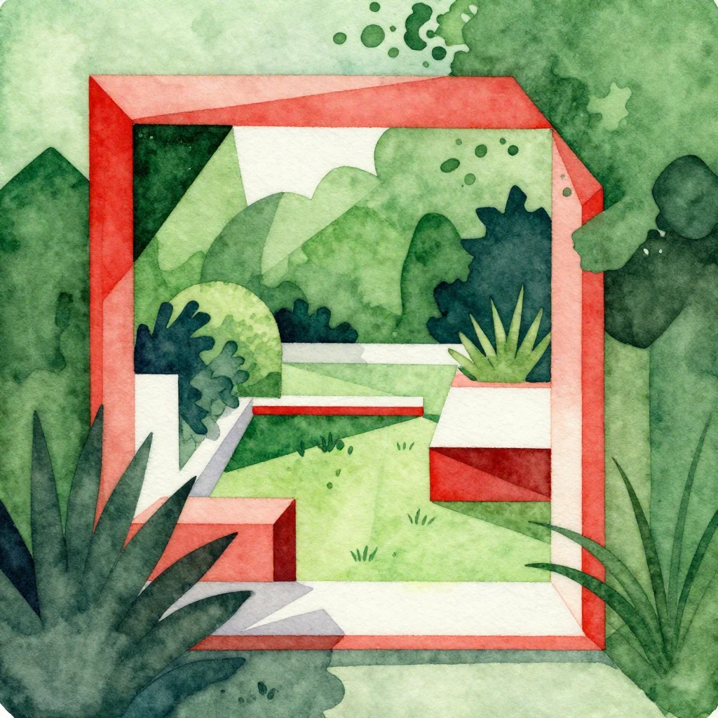 A watercolor painting in constructivism style, featuring a g...
