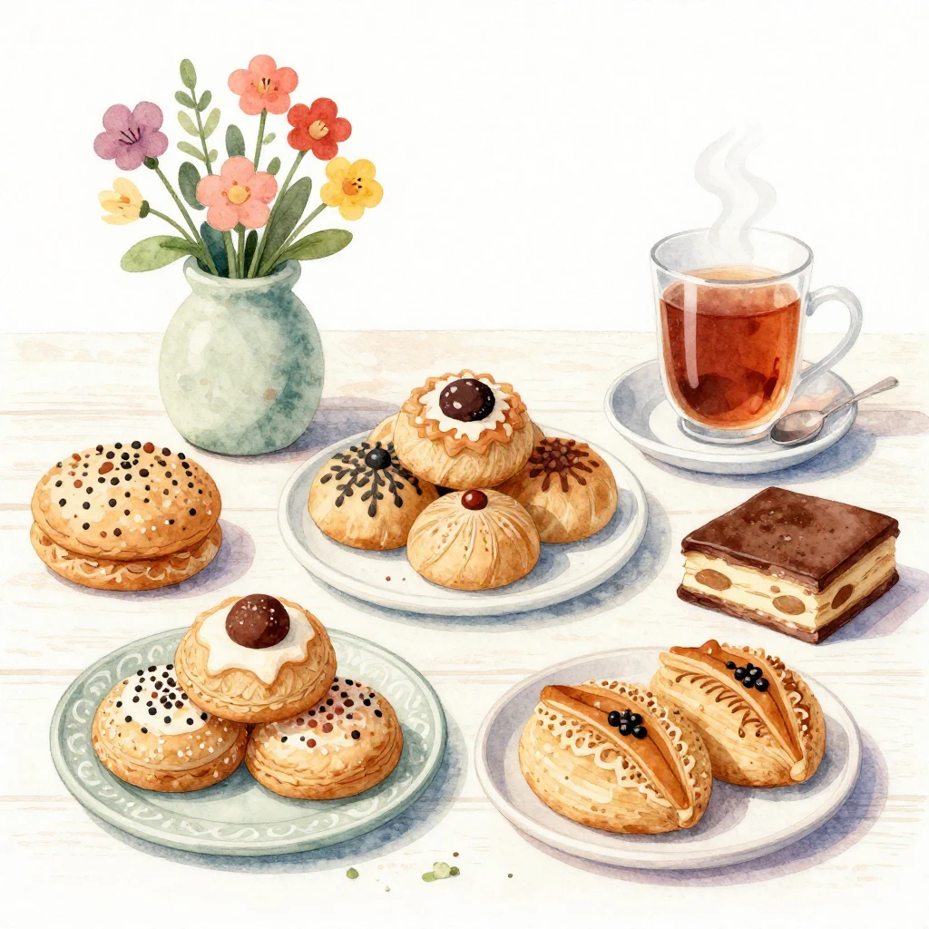 Watercolor style, a beautifully arranged table featuring tra...