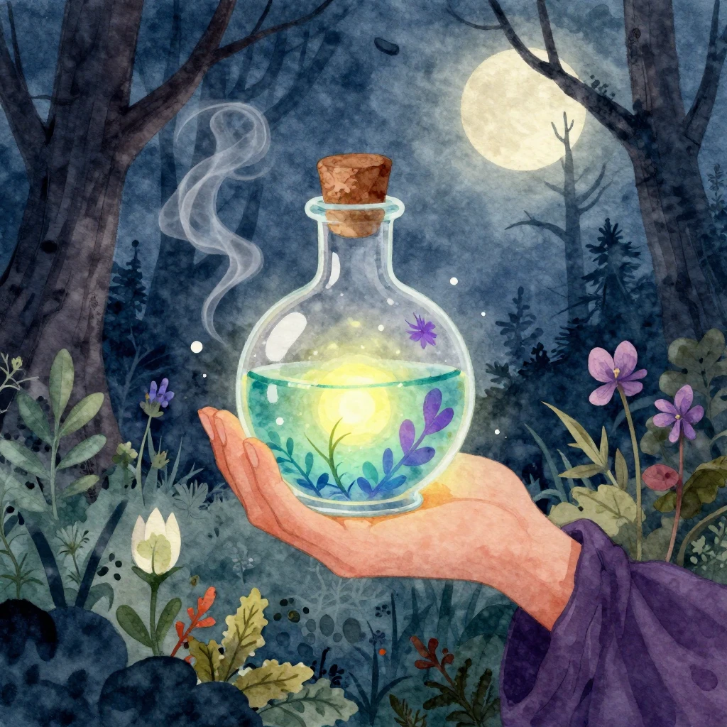 A vibrant watercolor illustration of a witch's hand holding ...