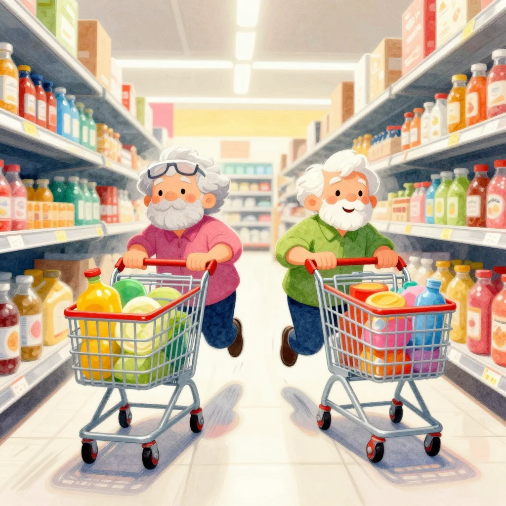 Watercolor style illustration of two funny elderly silhouett...