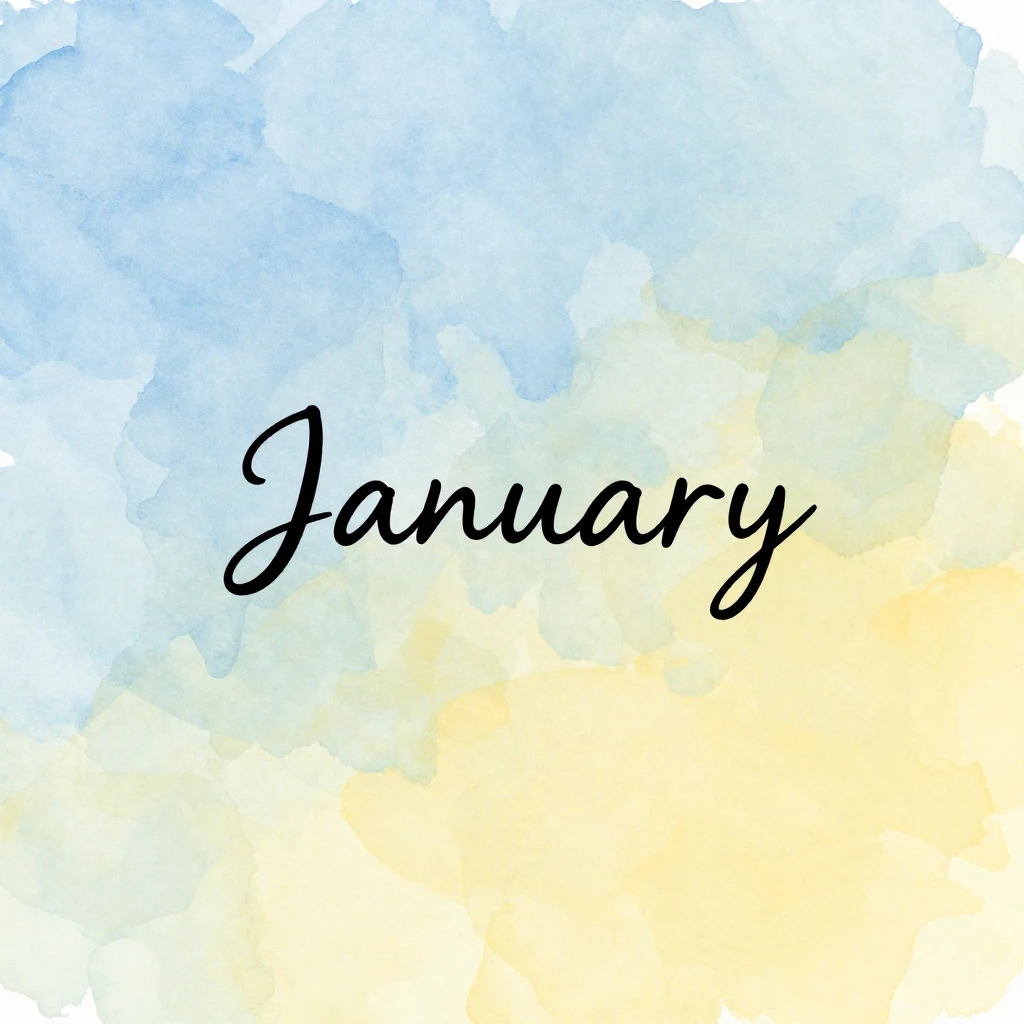 A minimalist watercolor illustration symbolizing January. Su...