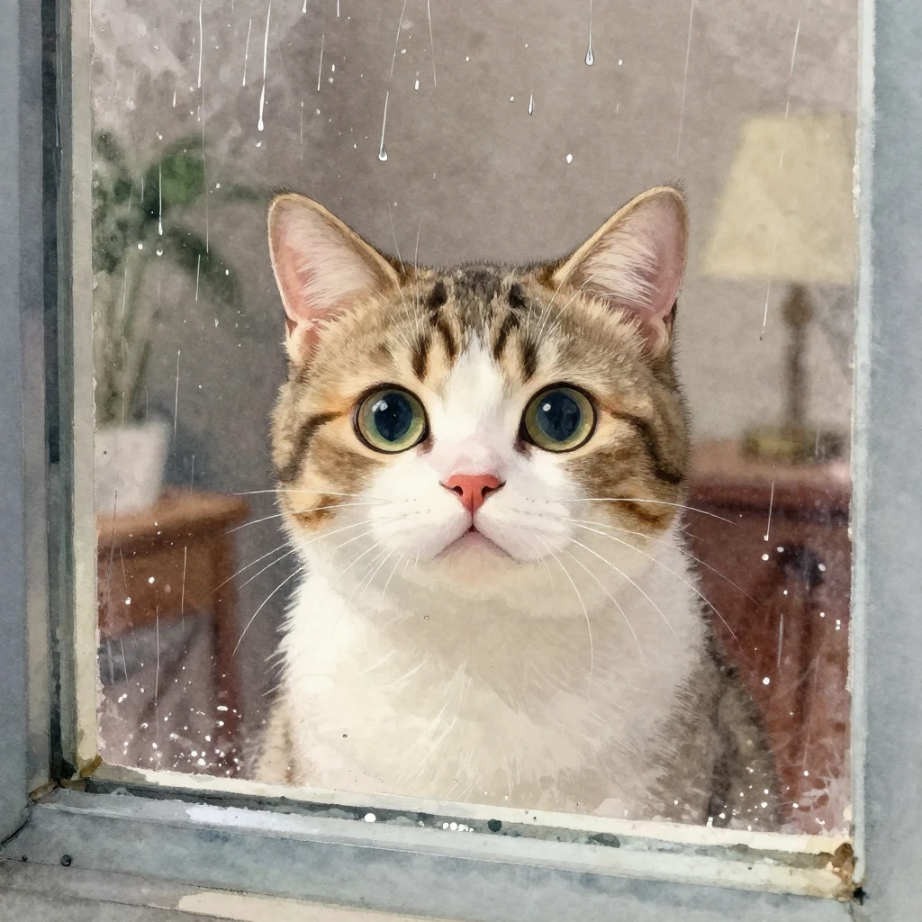 A cute cat with expressive eyes looking intently from outsid...