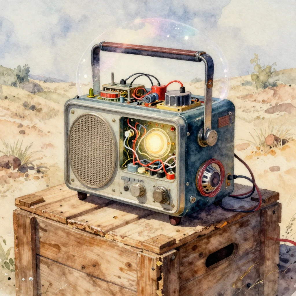 A vibrant watercolor painting of a complex, makeshift electr...