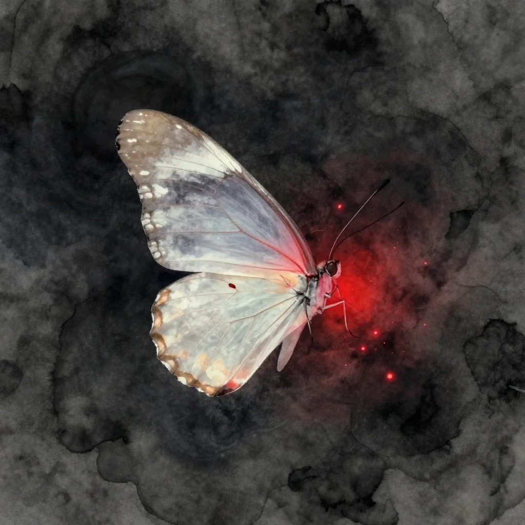 A delicate, ethereal butterfly wing subtly emerging from a d...