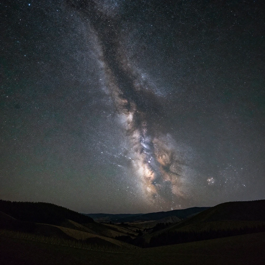 A wide landscape view showcasing a vast, detailed starry sky...