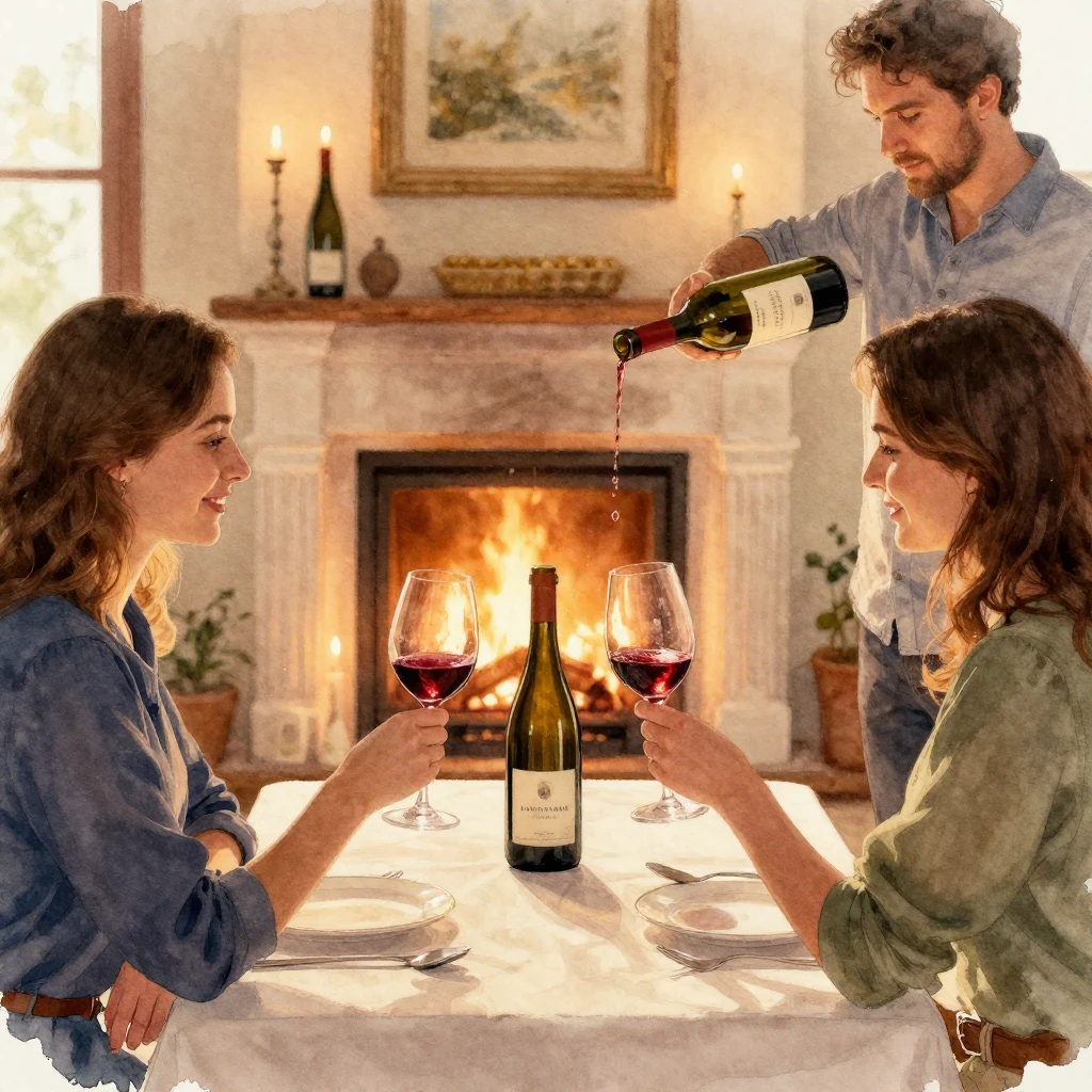 An intimate wine night scene, two women holding wine glasses...