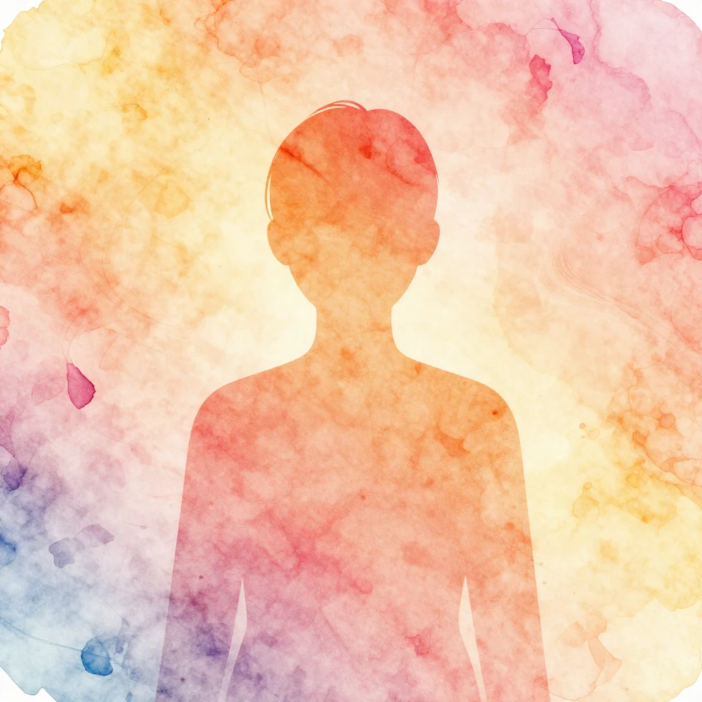 An abstract silhouette of a person with a warm, subtle glow,...