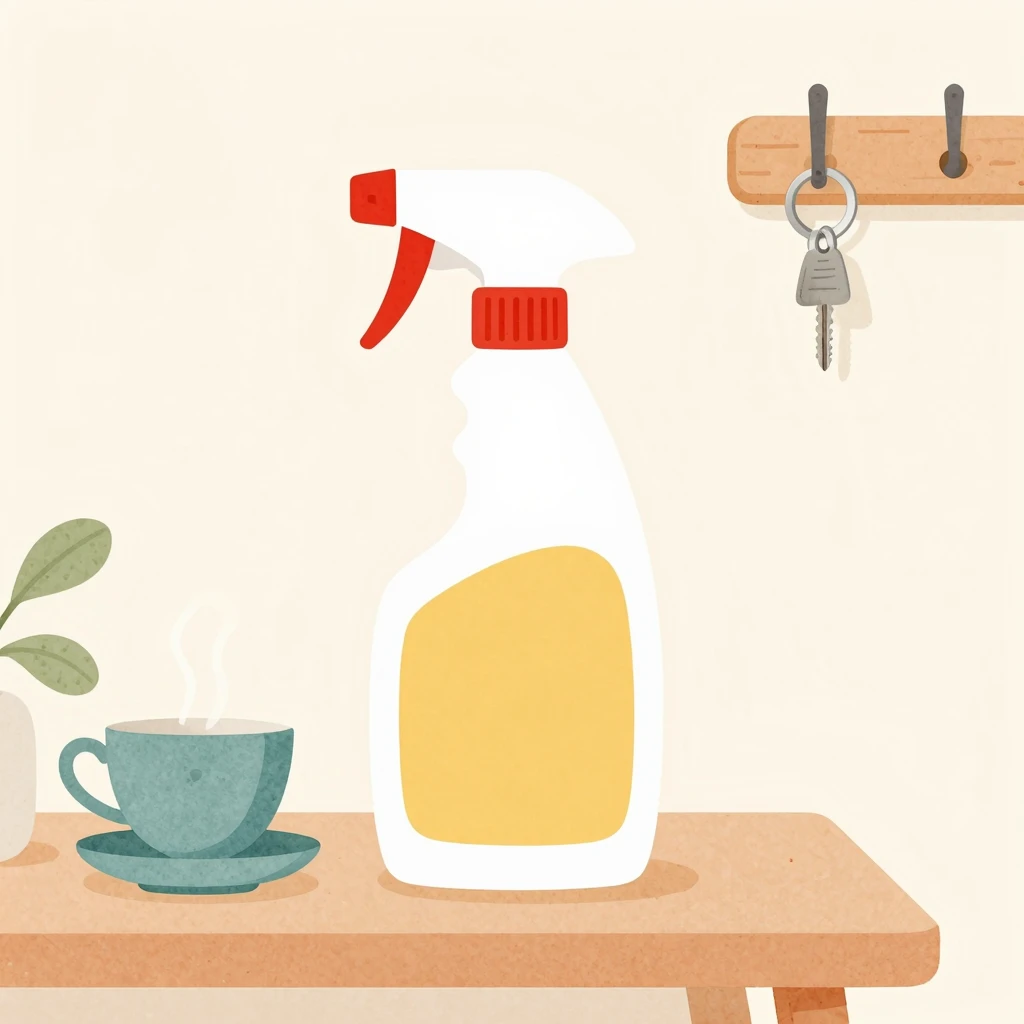 Watercolor style minimalist silhouette of a cleaning spray b...