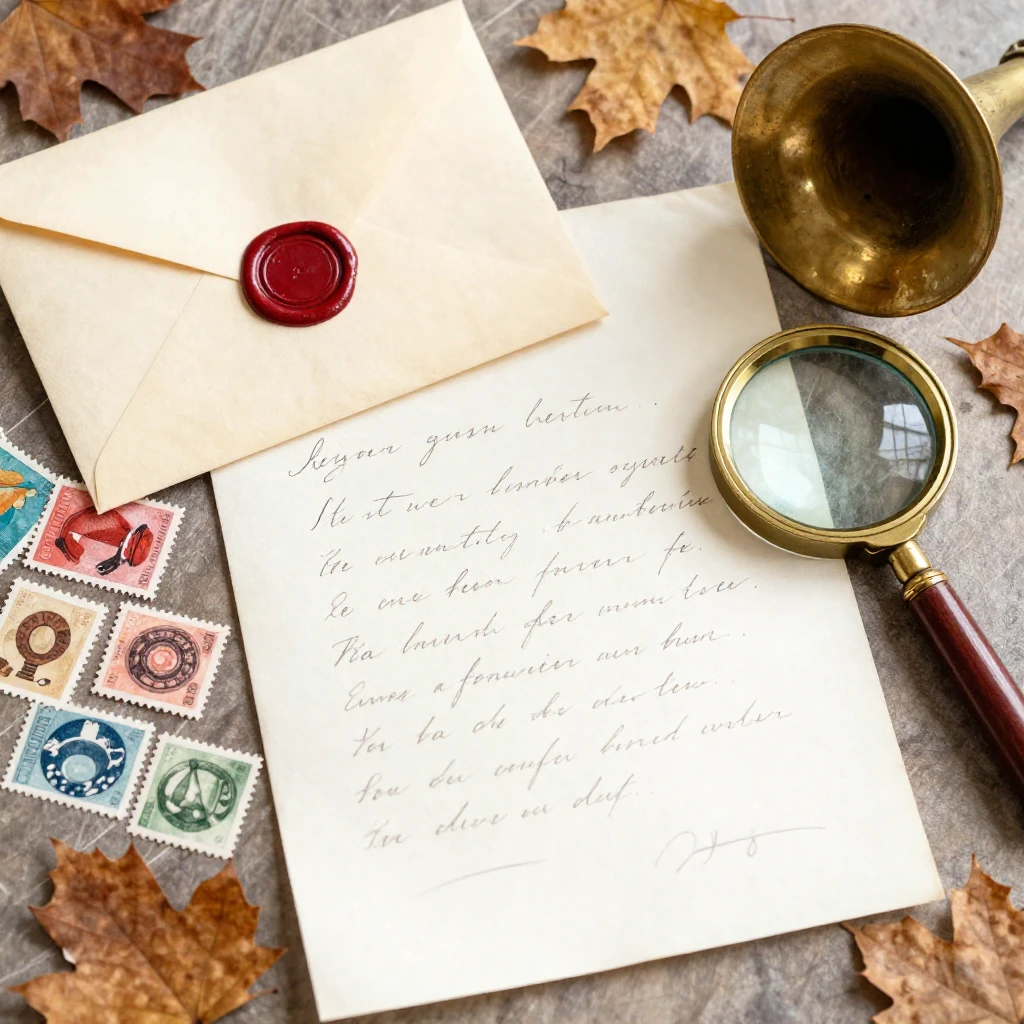 A detailed watercolor painting focusing on letter writing el...