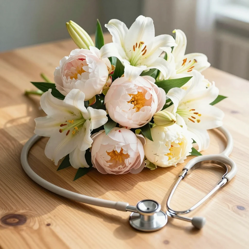 Watercolor style. A beautiful bouquet of delicate peonies an...
