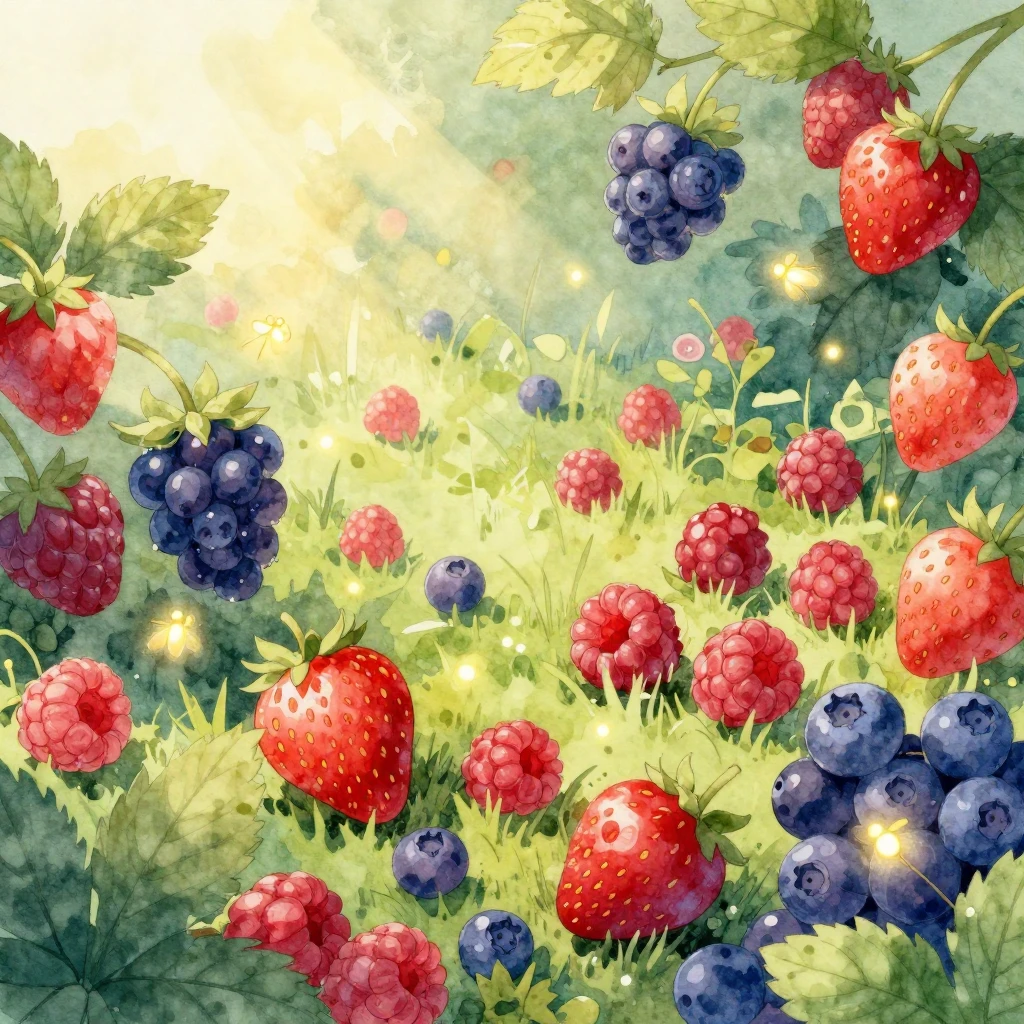 A stylized watercolor illustration of a vibrant garden scene...