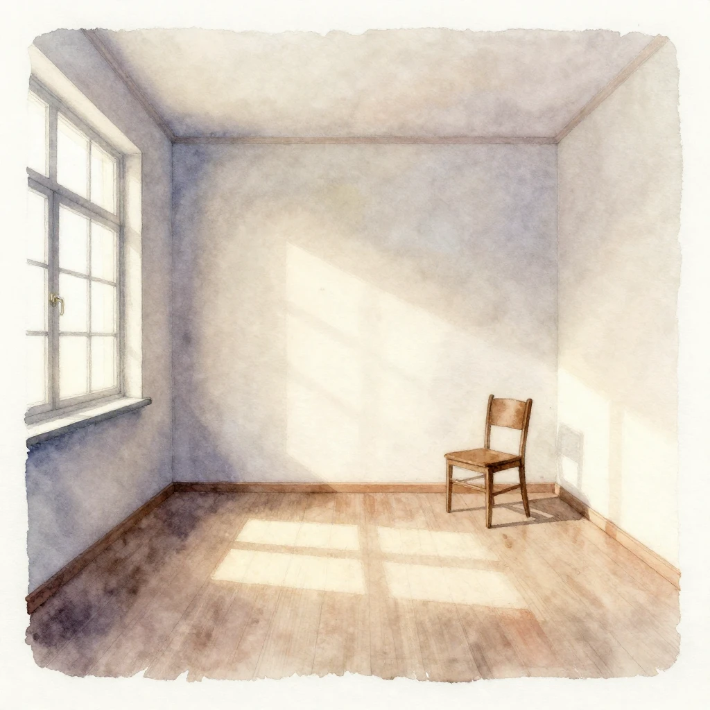 A watercolor painting of an empty room, emphasizing its arch...