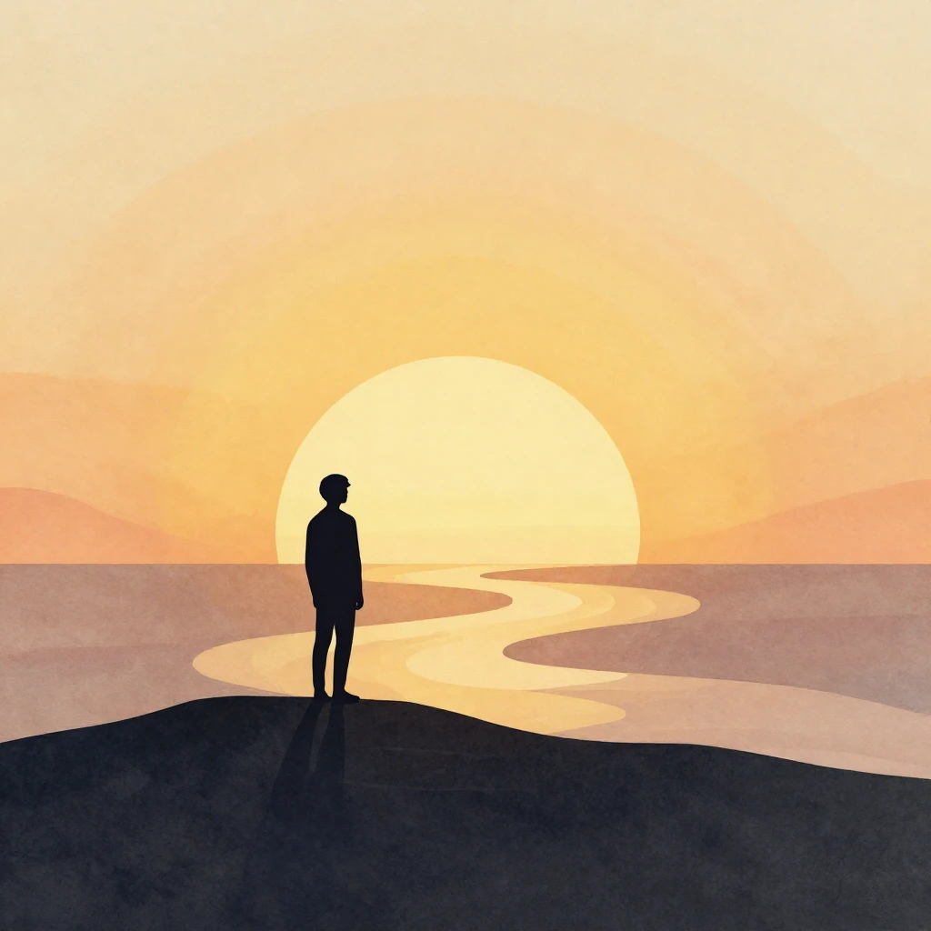 A minimalist watercolor silhouette of a person standing on a...