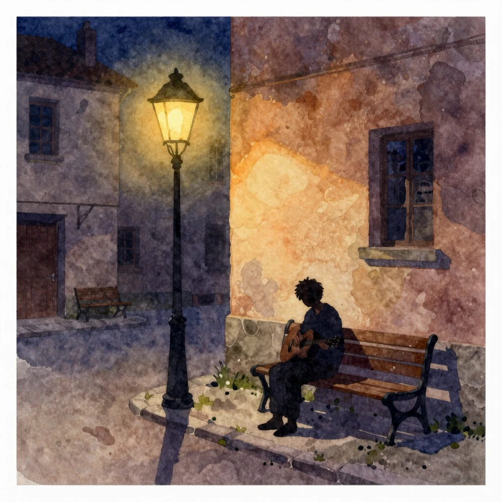 Vibrant watercolor style. A nostalgic, melancholic illustrat...