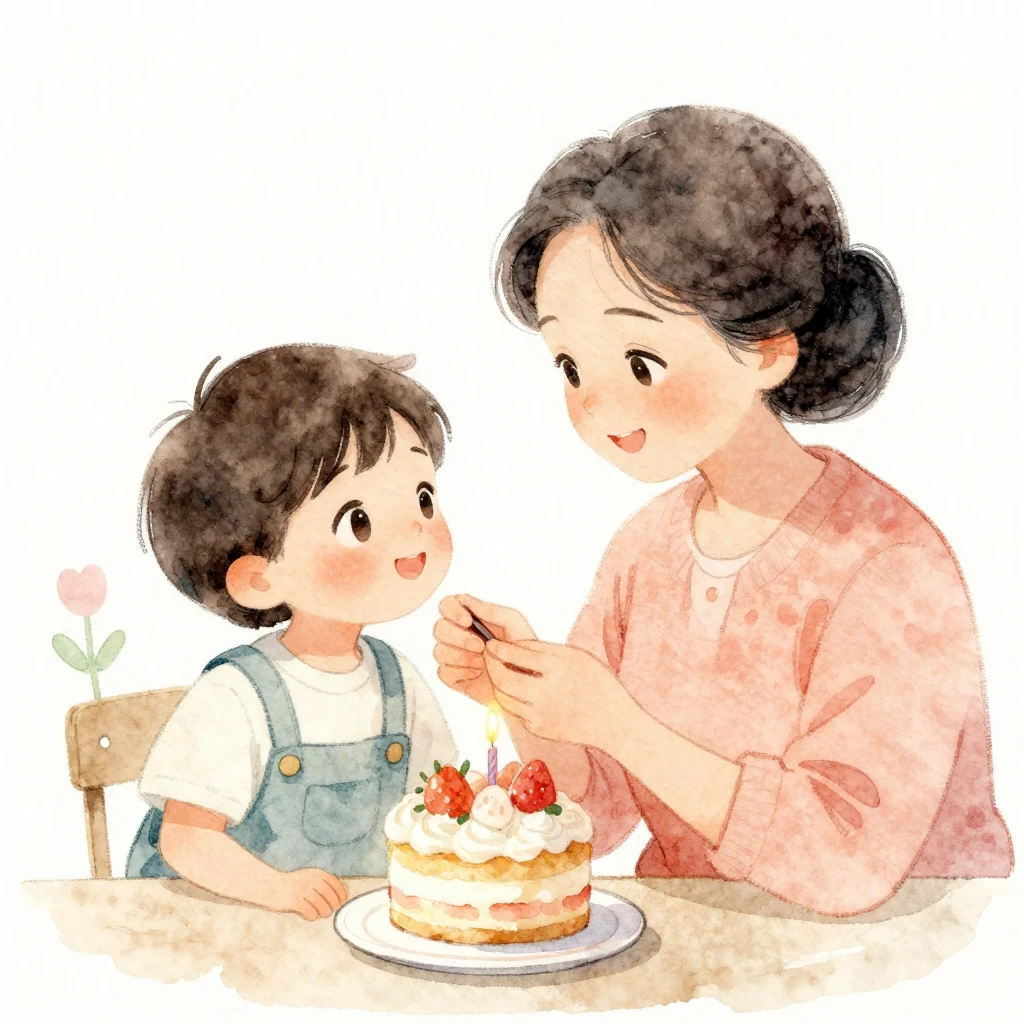 A tender watercolor illustration of a grandmother and grandc...