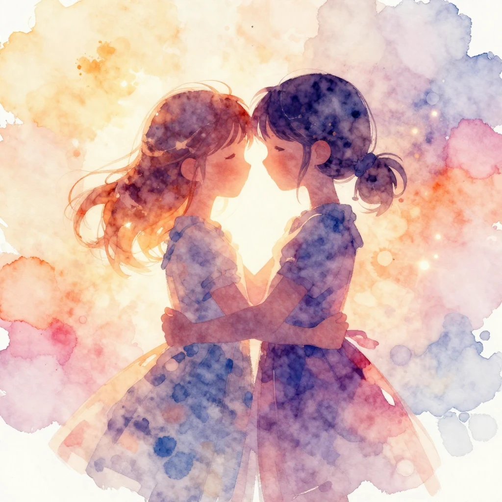 Vibrant watercolor style birthday card illustration, silhoue...