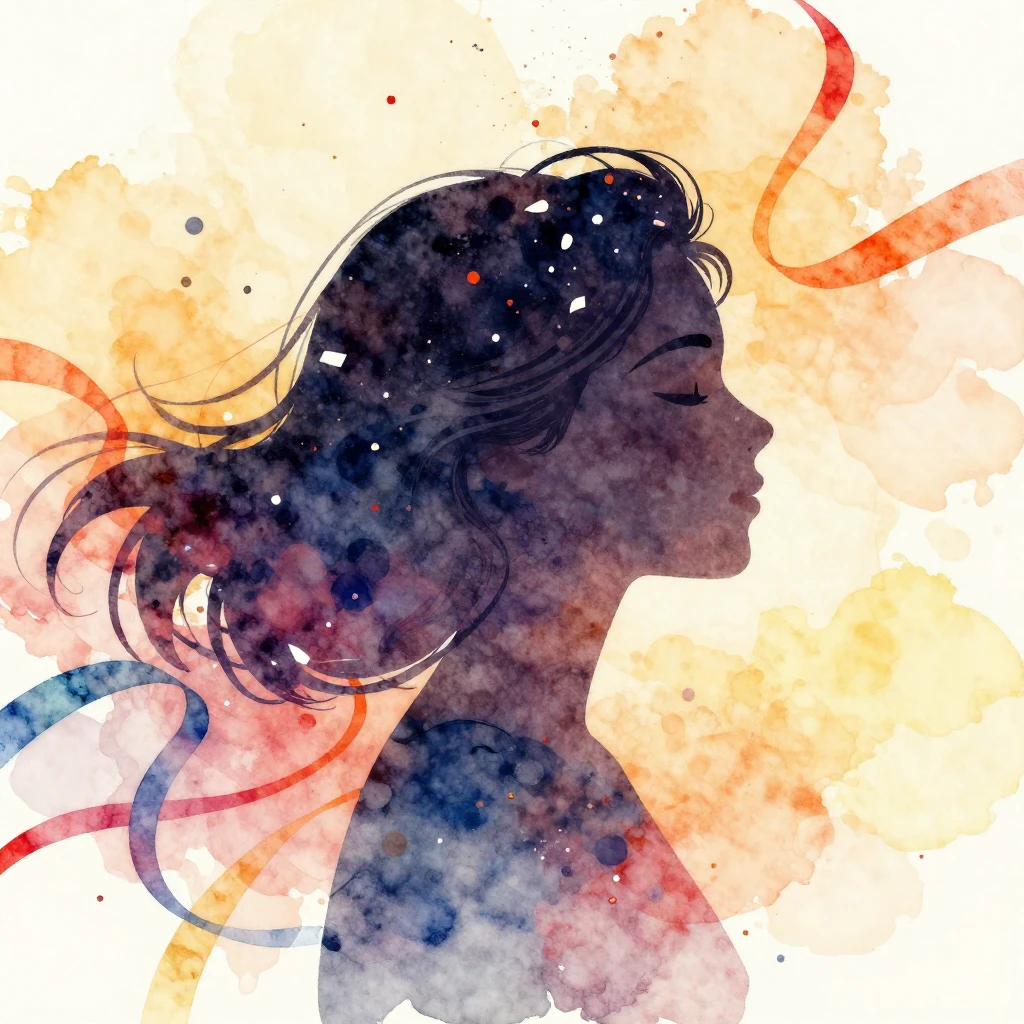 Stylized, elegant silhouette of a woman's head and shoulders...