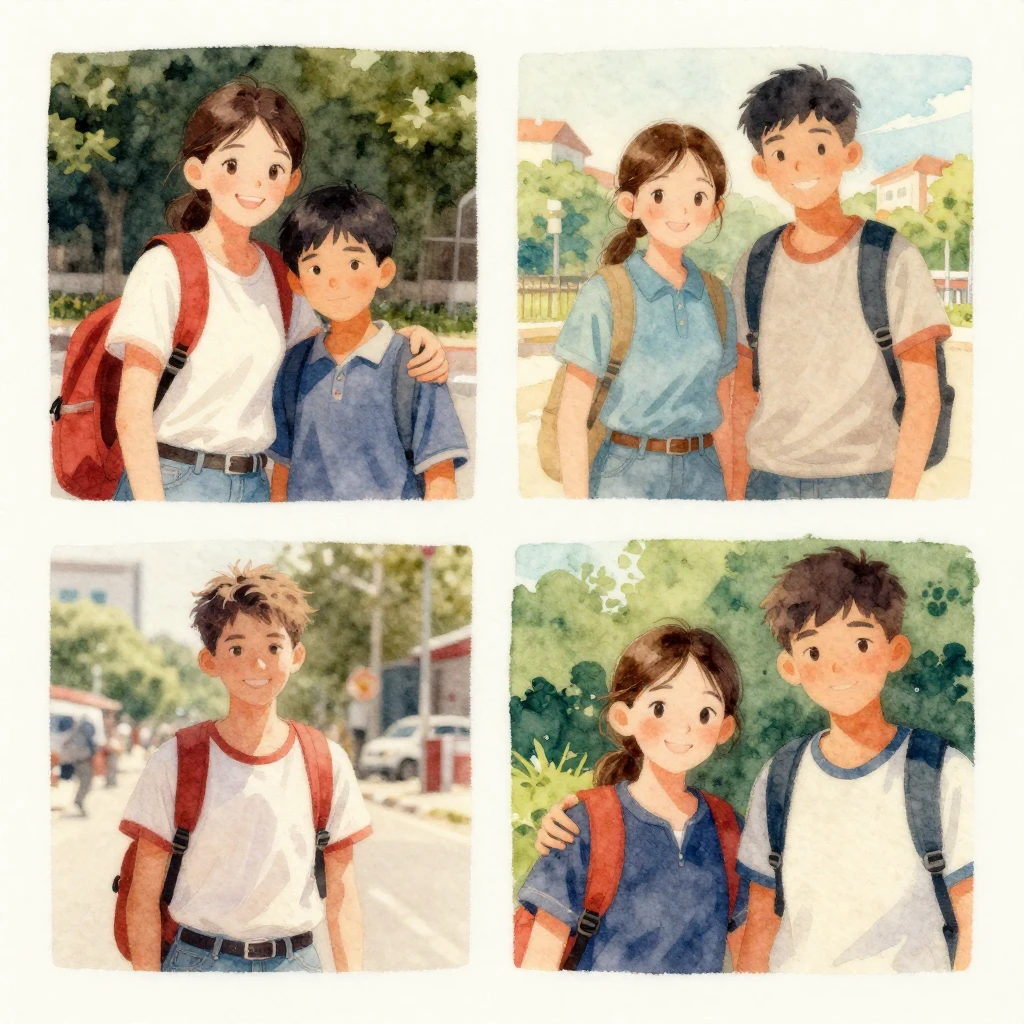 Vibrant watercolor illustration with a nostalgic, faded phot...