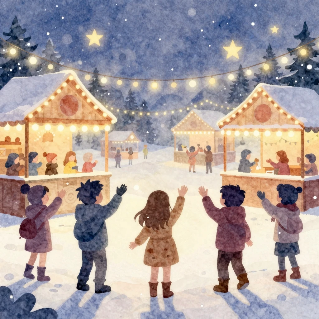 Watercolor style. Silhouettes of children celebrating at a f...